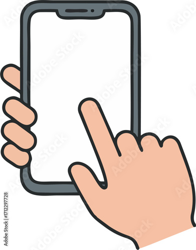 Hand taps smartphone interacting digitally