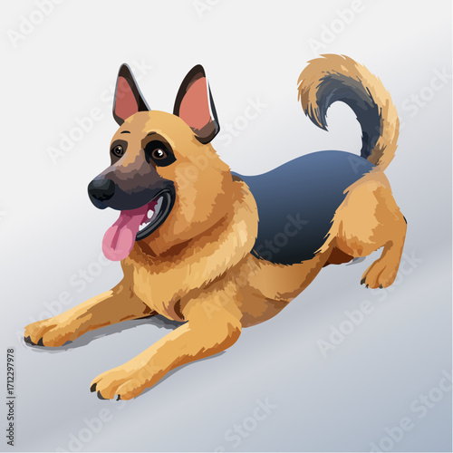Playful German Shepherd puppy cartoon is ready for some summer fun
