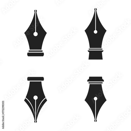 pen, nib, fountainpen, icon, vector, ink, writing, calligraphy, design, graphic, silhouette, stationery, branding, logo, tip, sketch, arttool, illustration, draw, outline, editable, svg, eps, ai, png,
