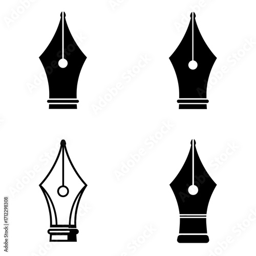pen, nib, fountainpen, icon, vector, ink, writing, calligraphy, design, graphic, silhouette, stationery, branding, logo, tip, sketch, arttool, illustration, draw, outline, editable, svg, eps, ai, png,