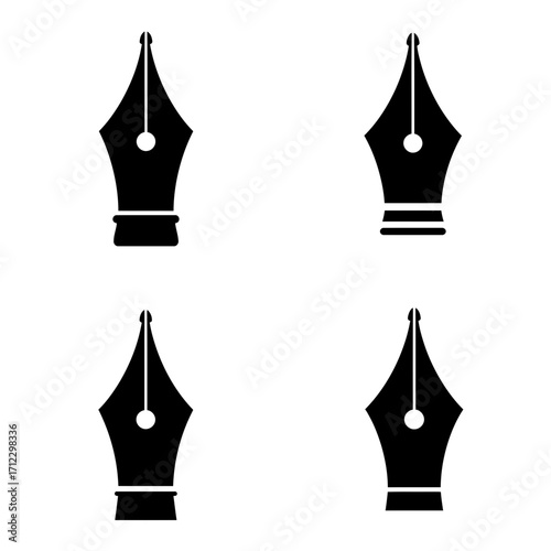 pen, nib, fountainpen, icon, vector, ink, writing, calligraphy, design, graphic, silhouette, stationery, branding, logo, tip, sketch, arttool, illustration, draw, outline, editable, svg, eps, ai, png,