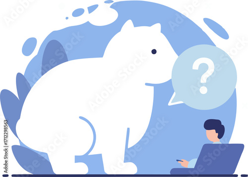 Polar bear pondering at online worker