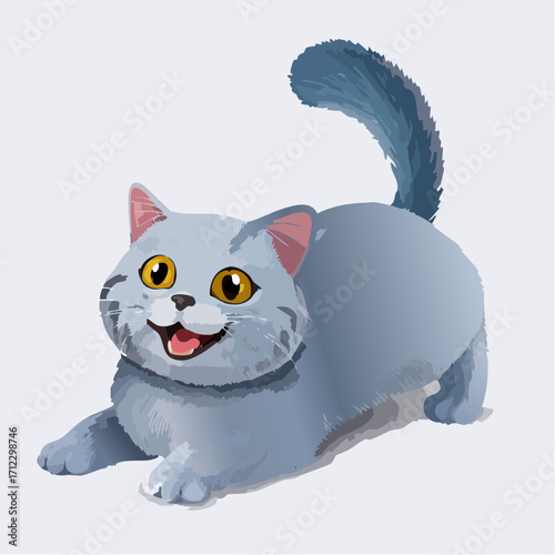 Happy playful blue cat illustration ready to pounce and have fun