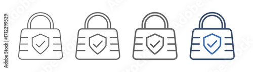 
outline icon set padlock with padlock and shield design