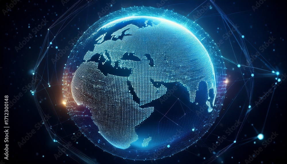 Obraz premium global network on digital earth globe world finance telecommunication connectivity business trading