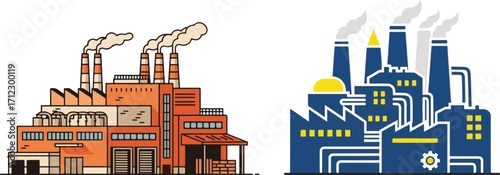 Stylized Industrial Factories with Smoking Chimneys