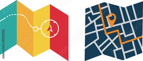 Abstract Maps Illustrating Travel Planning, Navigation, and Destination Finding