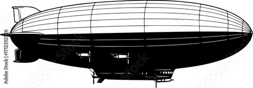 Vintage blimp zeppelin transport vehicle travel silhouette vector illustration