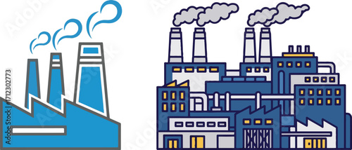 Industrial Factory Buildings with Emitting Smokestacks Illustrations