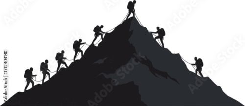 Mountain climbers success concept achievement silhouette vector illustration