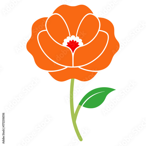 minimal orange oriental poppy line art vector illustration  on white