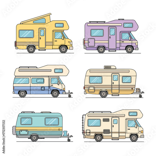 Set of Camper Vans and Motorhomes