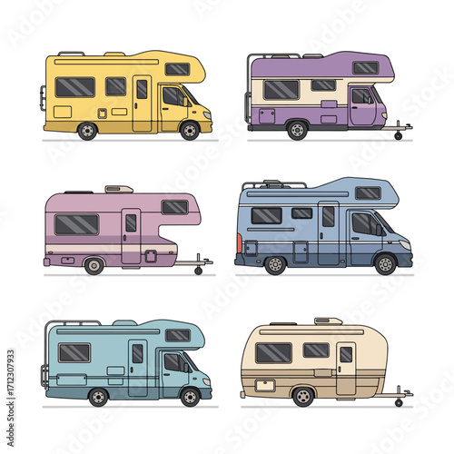 A Collection of Colorful RVs and Campers
