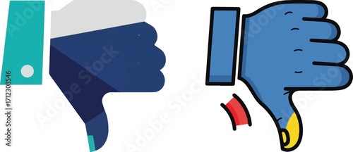 Two Stylized Thumbs Down Hand Gestures in Different Styles