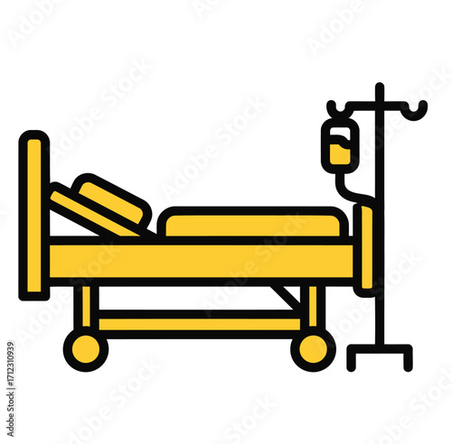 Hospital bed with iv drip stand illustration