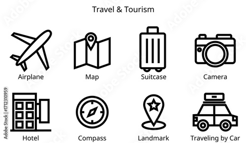 Travel and Tourism Line Icon Set.
