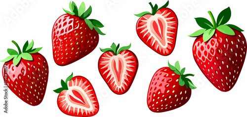Sweet ripe strawberries seamless vector pattern and isolated fresh