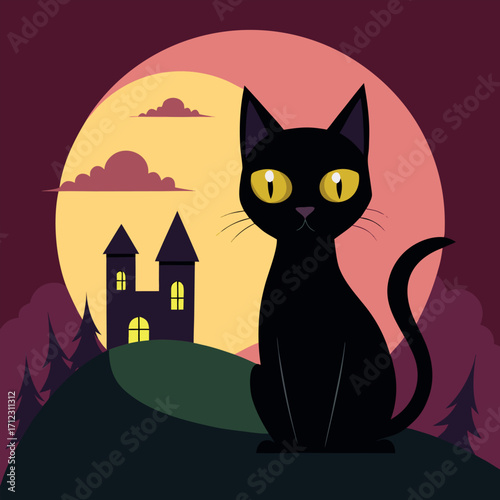 Charming black cat silhouette sitting gracefully