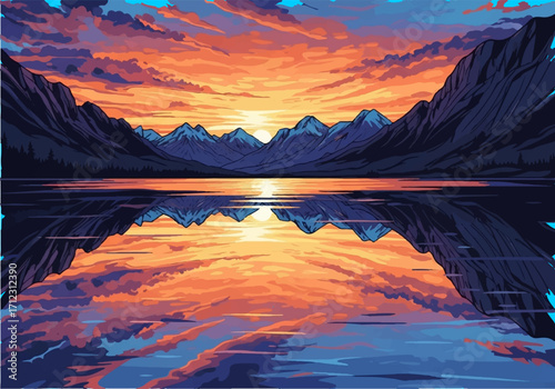 Sunset Reflections in the Mountain Lake