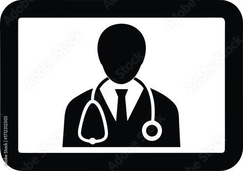 Doctor on screen vector icon.