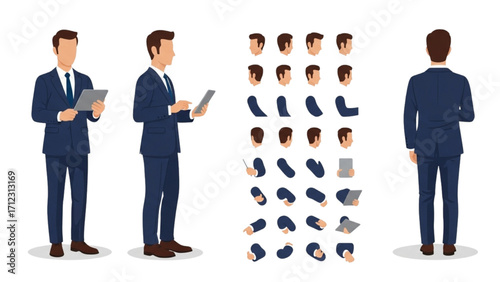 Elderly Man Character  Animation Kit – Front Side Back View, Body Parts and Poses Vector AI EPS PNG JPEG