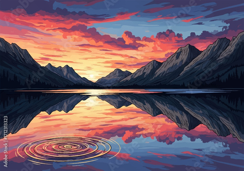 Sunset Reflections in the Mountain Lake