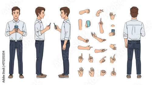 Elderly Man Character  Animation Kit – Front Side Back View, Body Parts and Poses Vector AI EPS PNG JPEG