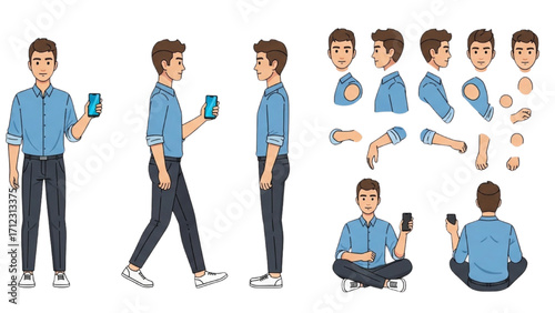 Elderly Man Character  Animation Kit – Front Side Back View, Body Parts and Poses Vector AI EPS PNG JPEG