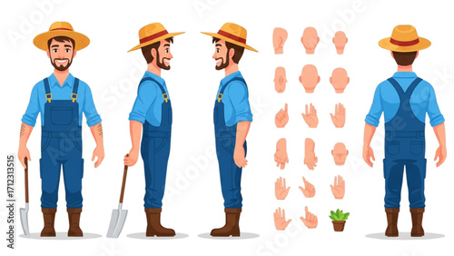 Elderly Man Character  Animation Kit – Front Side Back View, Body Parts and Poses Vector AI EPS PNG JPEG