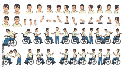 Elderly Man Character  Animation Kit – Front Side Back View, Body Parts and Poses Vector AI EPS PNG JPEG