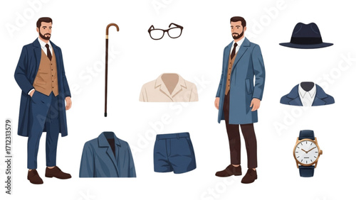 Elderly Man Character  Animation Kit – Front Side Back View, Body Parts and Poses Vector AI EPS PNG JPEG