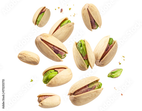 falling pistachio nuts isolated on white or transparent png 