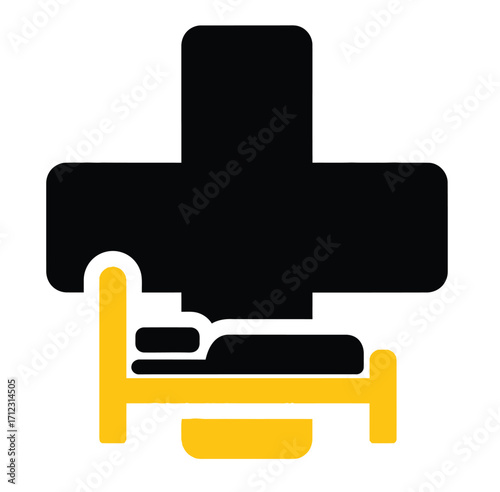 Hospital bed icon with medical cross symbol