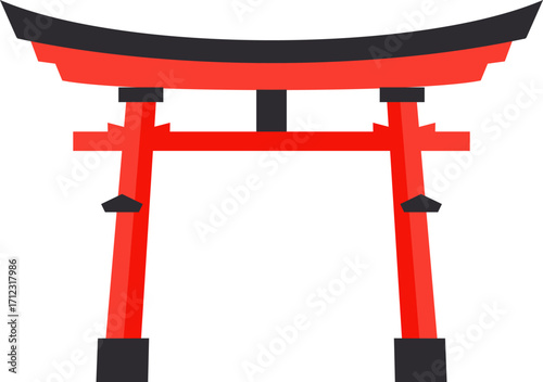 Flat Vector Illustration of Traditional Japanese Torii Gate Isolated