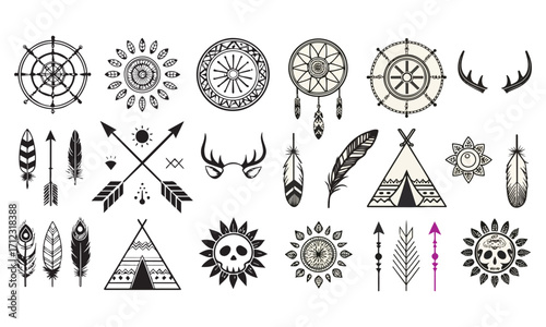 Native American Tribal Icons | Feathers, Dreamcatchers, Arrows, Headdresses & Tipis

