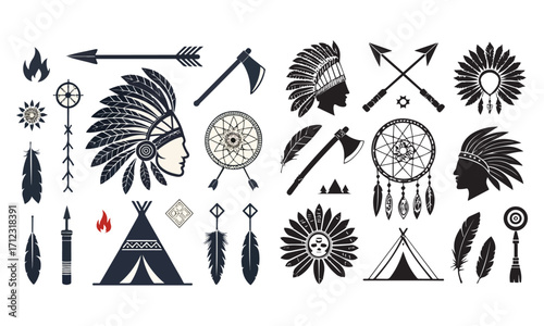 Native American Tribal Icons | Feathers, Dreamcatchers, Arrows, Headdresses & Tipis

