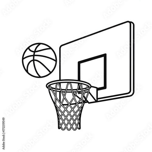 Basketball Hoop with Ball and Backboard - Sports and Indoor Court Illustration Coloring page