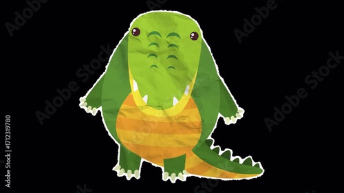 Cute Cartoon Animal Character on Paper Texture-Crocodile 