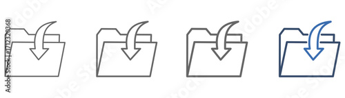 
outline icon set open with folder design and incoming arrow