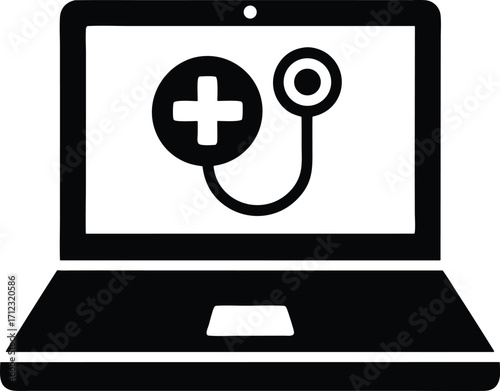 Laptop telemedicine vector icon.
