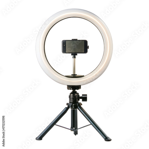 Ring light with smartphone isolated on transparent background
