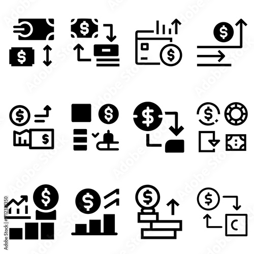 Vector art of collection of finance and business icons isolated on white background