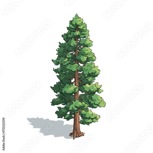Flat 2D Sequoia Tree vector illustration, icon graphic on white background