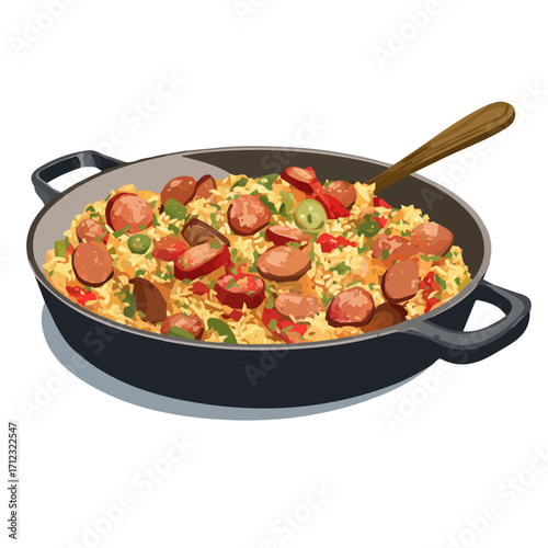 2D flat vector graphic of a Jambalaya in icon style, isolated on white background