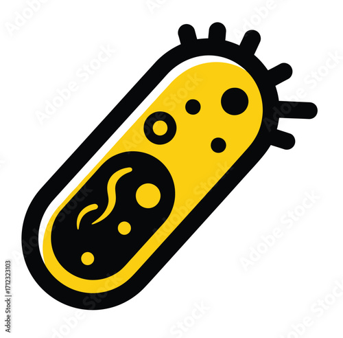 Stylized illustration of a single bacterium with flagella
