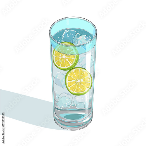 Flat 2D Tonic Water vector illustration, icon graphic on white background