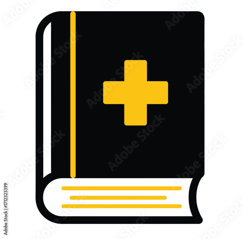 Medical book with yellow cross symbol