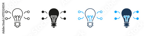 Creative Light Bulb Idea Innovation Line and Solid Icon Set. Electricity Lamp Inspiration Energy Technology Concept Symbol Collection. Isolated Vector Illustration