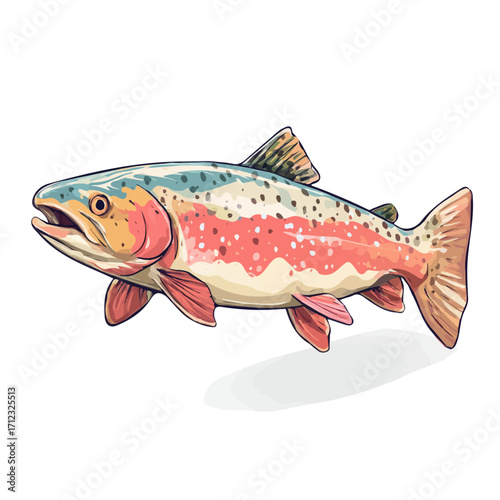 Trout, 2D flat vector illustration in icon style, isolated on a white background