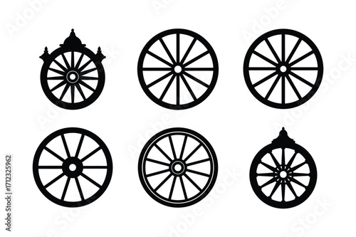 chariot wheel bundle set linocut style silhouette vector illustration on white background